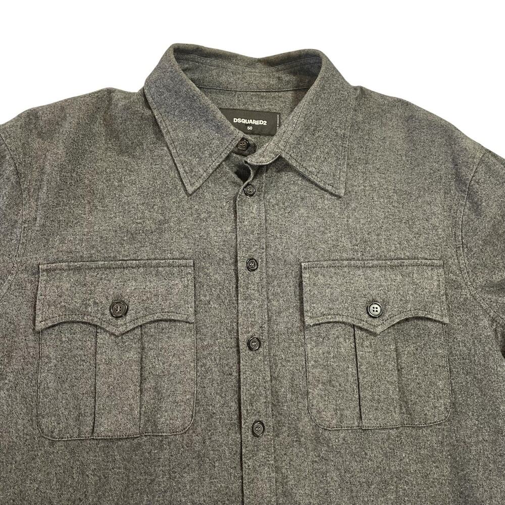 Dsquared2 Luxury Flannel Shirt Men's Fit L (Italian Size 50) Gray Light Stretch